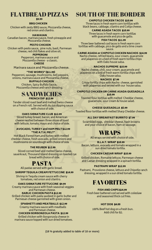 Menu Carlton Oaks Golf Club