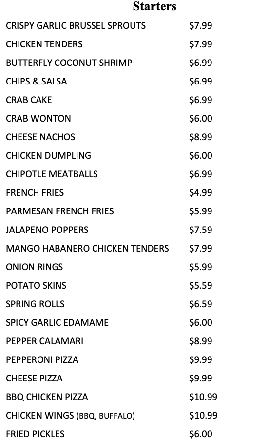 Menu Carlton Oaks Golf Club